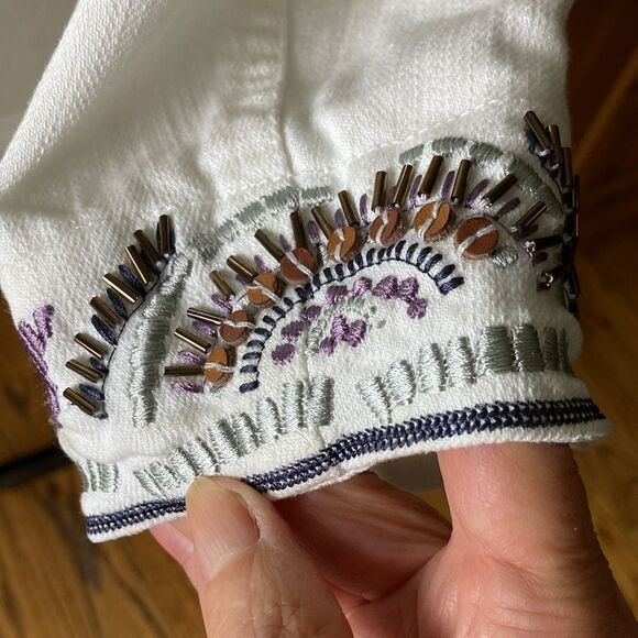 Embellished & Embroidered Coldwater Creek White Denim Open Front Jacket Size PL - Picture 4 of 12